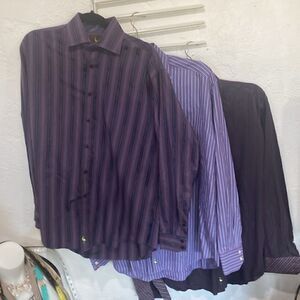 Bundle 3 TailorByrd Dress Shirts Men’s Striped Multicolored Contrast Cuff Size L